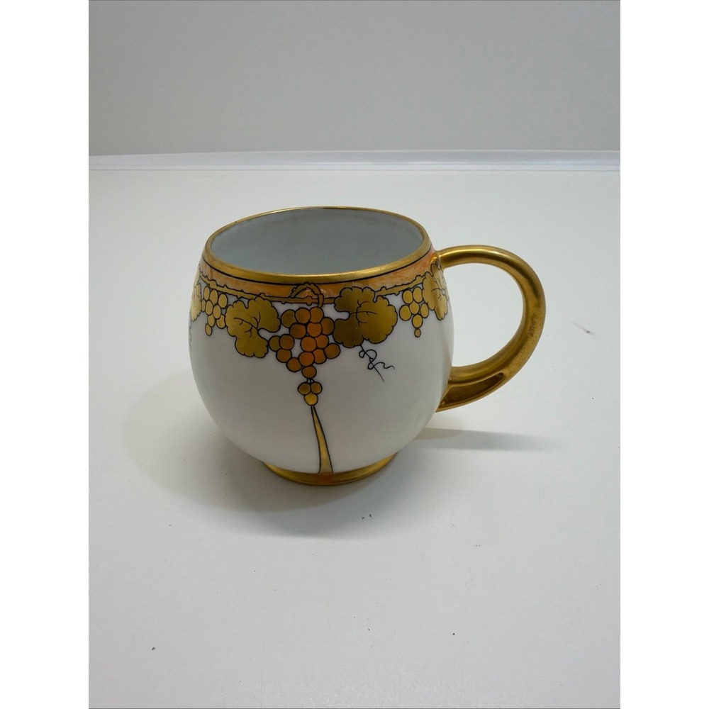 Vintage H&C Royal Bavaria Germany Porcelain Mug Gold Grape Vine Hand Painted